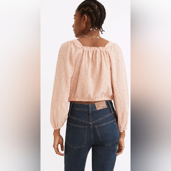 Madewell Puff Sleeve, Button Front Crop Top In Embroidered Stripe. LadiesSize XL - Picture 2 of 11